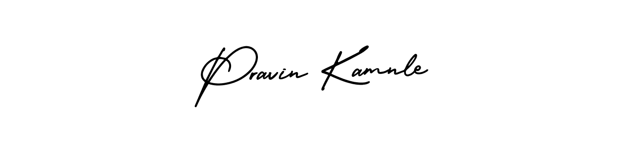 The best way (AmerikaSignatureDemo-Regular) to make a short signature is to pick only two or three words in your name. The name Pravin Kamnle include a total of six letters. For converting this name. Pravin Kamnle signature style 3 images and pictures png
