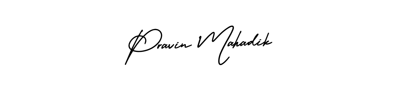 This is the best signature style for the Pravin Mahadik name. Also you like these signature font (AmerikaSignatureDemo-Regular). Mix name signature. Pravin Mahadik signature style 3 images and pictures png