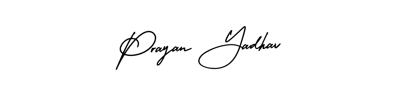 You should practise on your own different ways (AmerikaSignatureDemo-Regular) to write your name (Prayan Yadhav) in signature. don't let someone else do it for you. Prayan Yadhav signature style 3 images and pictures png