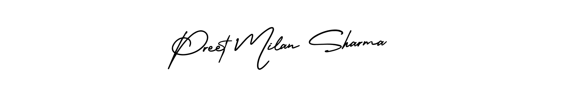 AmerikaSignatureDemo-Regular is a professional signature style that is perfect for those who want to add a touch of class to their signature. It is also a great choice for those who want to make their signature more unique. Get Preet Milan Sharma name to fancy signature for free. Preet Milan Sharma signature style 3 images and pictures png