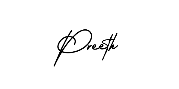 The best way (AmerikaSignatureDemo-Regular) to make a short signature is to pick only two or three words in your name. The name Preeth include a total of six letters. For converting this name. Preeth signature style 3 images and pictures png