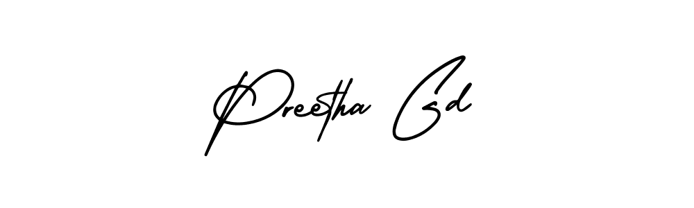 The best way (AmerikaSignatureDemo-Regular) to make a short signature is to pick only two or three words in your name. The name Preetha Gd include a total of six letters. For converting this name. Preetha Gd signature style 3 images and pictures png