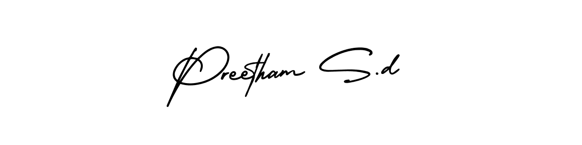 You should practise on your own different ways (AmerikaSignatureDemo-Regular) to write your name (Preetham S.d) in signature. don't let someone else do it for you. Preetham S.d signature style 3 images and pictures png