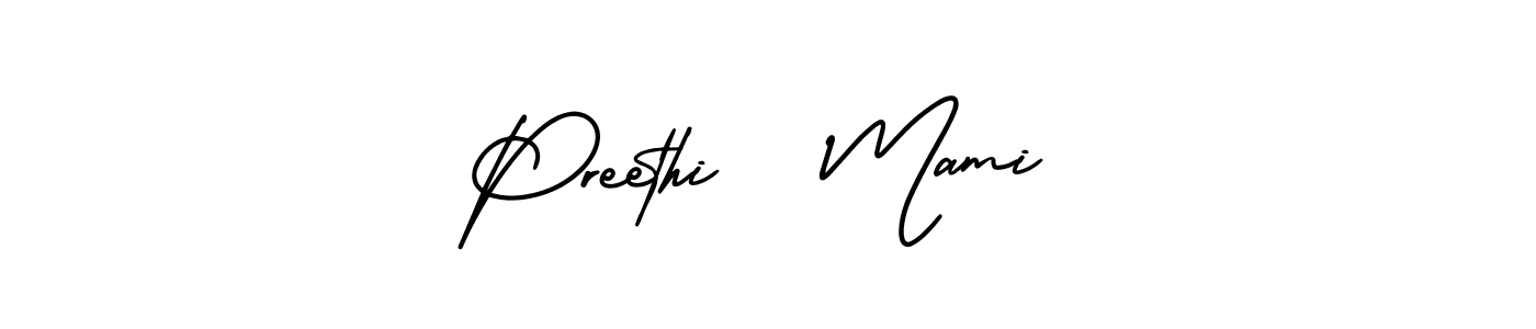 Similarly AmerikaSignatureDemo-Regular is the best handwritten signature design. Signature creator online .You can use it as an online autograph creator for name Preethi   Mami. Preethi   Mami signature style 3 images and pictures png