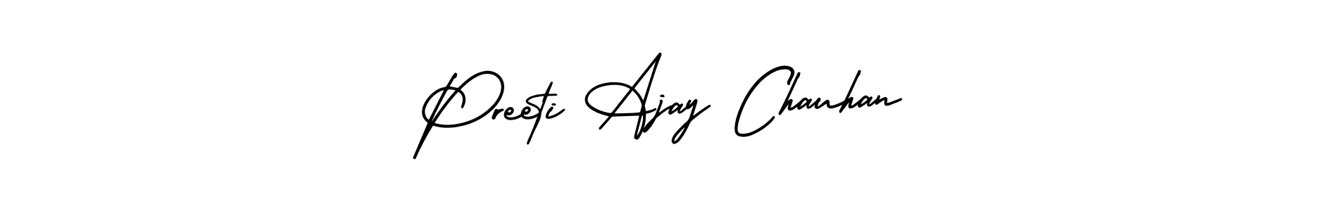 You should practise on your own different ways (AmerikaSignatureDemo-Regular) to write your name (Preeti Ajay Chauhan) in signature. don't let someone else do it for you. Preeti Ajay Chauhan signature style 3 images and pictures png