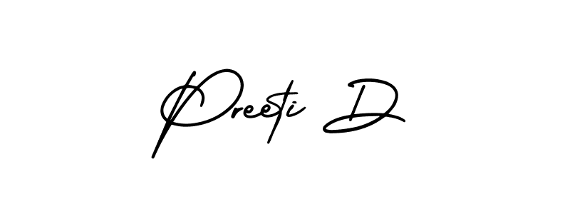 You should practise on your own different ways (AmerikaSignatureDemo-Regular) to write your name (Preeti D) in signature. don't let someone else do it for you. Preeti D signature style 3 images and pictures png