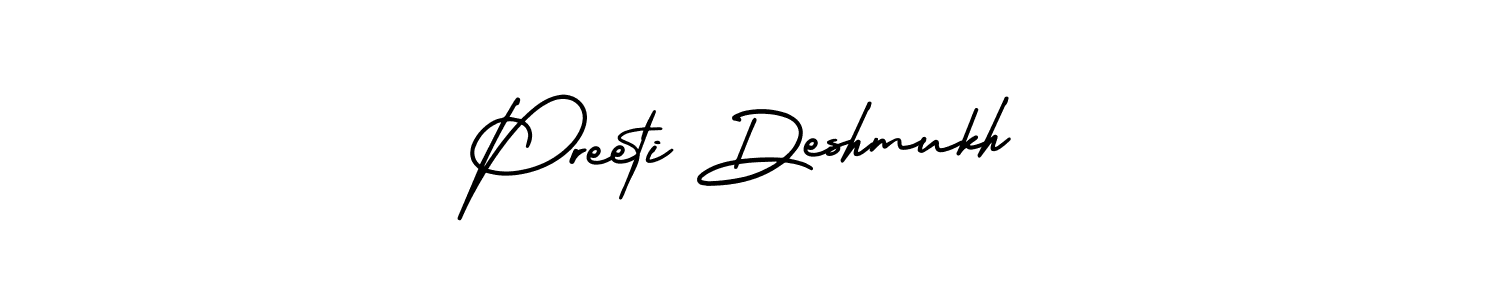 You should practise on your own different ways (AmerikaSignatureDemo-Regular) to write your name (Preeti Deshmukh) in signature. don't let someone else do it for you. Preeti Deshmukh signature style 3 images and pictures png