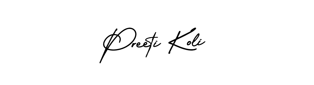 The best way (AmerikaSignatureDemo-Regular) to make a short signature is to pick only two or three words in your name. The name Preeti Koli include a total of six letters. For converting this name. Preeti Koli signature style 3 images and pictures png