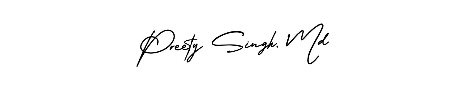 You should practise on your own different ways (AmerikaSignatureDemo-Regular) to write your name (Preety Singh, Md) in signature. don't let someone else do it for you. Preety Singh, Md signature style 3 images and pictures png