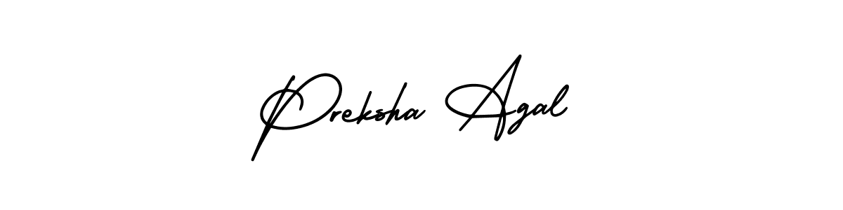 You should practise on your own different ways (AmerikaSignatureDemo-Regular) to write your name (Preksha Agal) in signature. don't let someone else do it for you. Preksha Agal signature style 3 images and pictures png