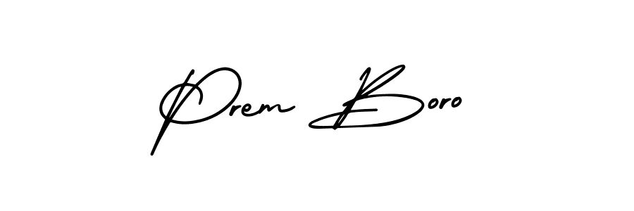 You should practise on your own different ways (AmerikaSignatureDemo-Regular) to write your name (Prem Boro) in signature. don't let someone else do it for you. Prem Boro signature style 3 images and pictures png
