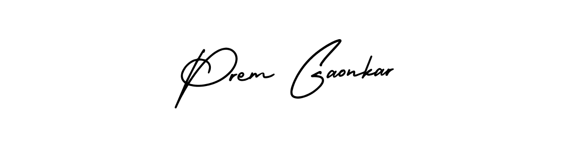 The best way (AmerikaSignatureDemo-Regular) to make a short signature is to pick only two or three words in your name. The name Prem Gaonkar include a total of six letters. For converting this name. Prem Gaonkar signature style 3 images and pictures png