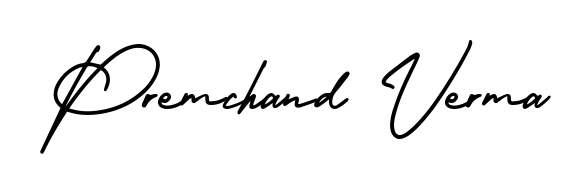 The AmerikaSignatureDemo-Regular typeface gives name Premchand Verma a refined look. Suitable for certificates, diplomas, and official verification. Premchand Verma signature style 3 images and pictures png