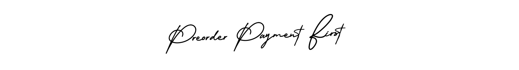 The best way (AmerikaSignatureDemo-Regular) to make a short signature is to pick only two or three words in your name. The name Preorder Payment First include a total of six letters. For converting this name. Preorder Payment First signature style 3 images and pictures png