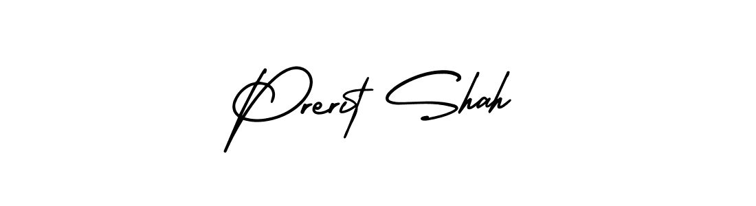 You should practise on your own different ways (AmerikaSignatureDemo-Regular) to write your name (Prerit Shah) in signature. don't let someone else do it for you. Prerit Shah signature style 3 images and pictures png