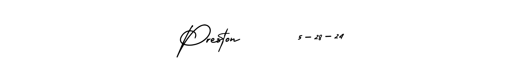 You should practise on your own different ways (AmerikaSignatureDemo-Regular) to write your name (Preston      5-28-24) in signature. don't let someone else do it for you. Preston      5-28-24 signature style 3 images and pictures png