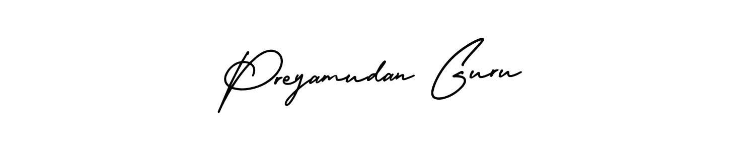 How to make Preyamudan Guru signature? AmerikaSignatureDemo-Regular is a professional autograph style. Create handwritten signature for Preyamudan Guru name. Preyamudan Guru signature style 3 images and pictures png