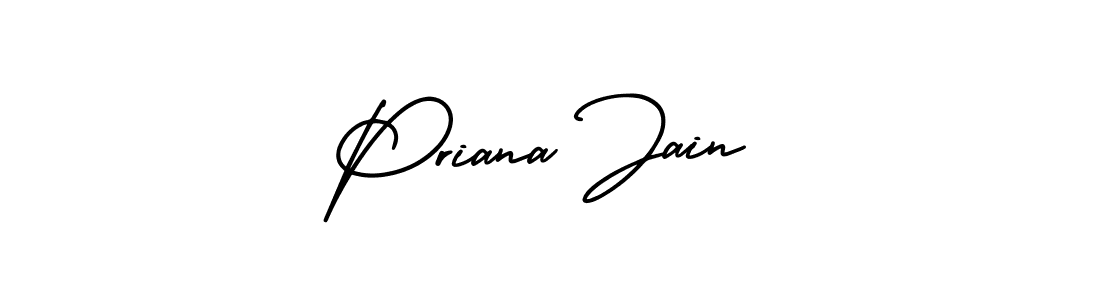 You should practise on your own different ways (AmerikaSignatureDemo-Regular) to write your name (Priana Jain) in signature. don't let someone else do it for you. Priana Jain signature style 3 images and pictures png