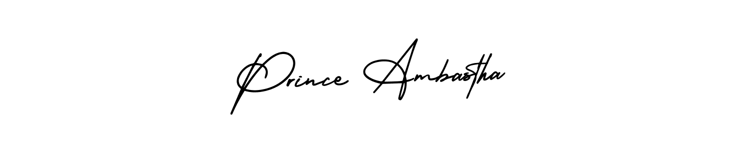 The best way (AmerikaSignatureDemo-Regular) to make a short signature is to pick only two or three words in your name. The name Prince Ambastha include a total of six letters. For converting this name. Prince Ambastha signature style 3 images and pictures png