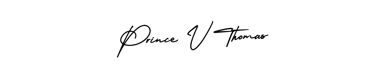 You should practise on your own different ways (AmerikaSignatureDemo-Regular) to write your name (Prince V Thomas) in signature. don't let someone else do it for you. Prince V Thomas signature style 3 images and pictures png