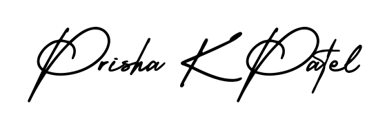 A sleek calligraphic signature for name Prisha K Patel utilizing AmerikaSignatureDemo-Regular styling. Great for adding personal signatures to photos and art. Prisha K Patel signature style 3 images and pictures png