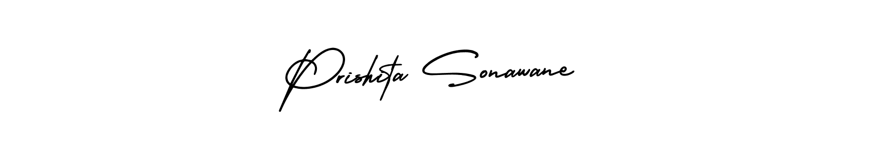 The best way (AmerikaSignatureDemo-Regular) to make a short signature is to pick only two or three words in your name. The name Prishita Sonawane include a total of six letters. For converting this name. Prishita Sonawane signature style 3 images and pictures png