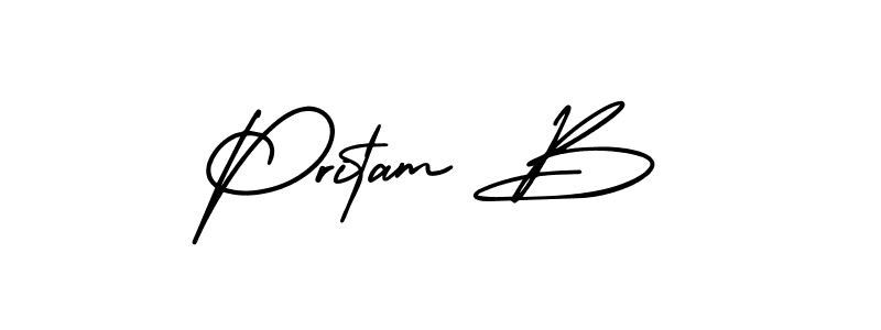 This is the best signature style for the Pritam B name. Also you like these signature font (AmerikaSignatureDemo-Regular). Mix name signature. Pritam B signature style 3 images and pictures png