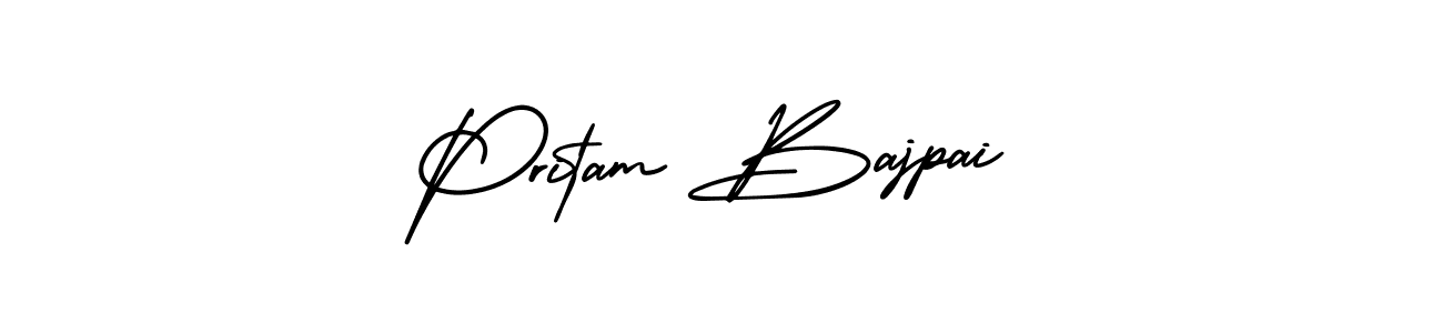 This is the best signature style for the Pritam Bajpai name. Also you like these signature font (AmerikaSignatureDemo-Regular). Mix name signature. Pritam Bajpai signature style 3 images and pictures png