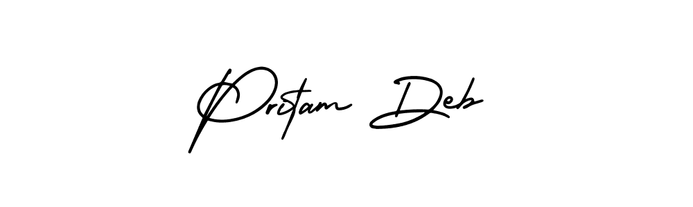 The best way (AmerikaSignatureDemo-Regular) to make a short signature is to pick only two or three words in your name. The name Pritam Deb include a total of six letters. For converting this name. Pritam Deb signature style 3 images and pictures png