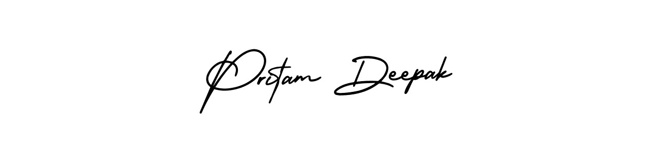 You should practise on your own different ways (AmerikaSignatureDemo-Regular) to write your name (Pritam Deepak) in signature. don't let someone else do it for you. Pritam Deepak signature style 3 images and pictures png