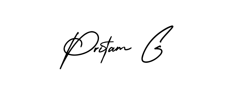 How to make Pritam G name signature. Use AmerikaSignatureDemo-Regular style for creating short signs online. This is the latest handwritten sign. Pritam G signature style 3 images and pictures png