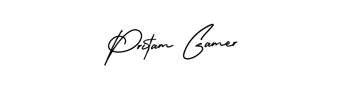 It looks lik you need a new signature style for name Pritam Gamer. Design unique handwritten (AmerikaSignatureDemo-Regular) signature with our free signature maker in just a few clicks. Pritam Gamer signature style 3 images and pictures png