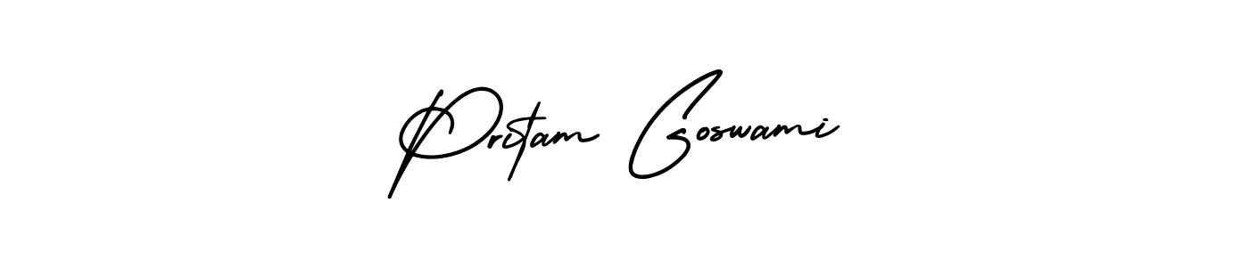 How to Draw Pritam Goswami signature style? AmerikaSignatureDemo-Regular is a latest design signature styles for name Pritam Goswami. Pritam Goswami signature style 3 images and pictures png