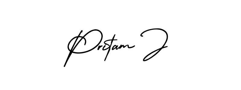 Make a beautiful signature design for name Pritam J. With this signature (AmerikaSignatureDemo-Regular) style, you can create a handwritten signature for free. Pritam J signature style 3 images and pictures png