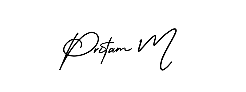 How to make Pritam M name signature. Use AmerikaSignatureDemo-Regular style for creating short signs online. This is the latest handwritten sign. Pritam M signature style 3 images and pictures png