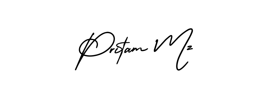 You should practise on your own different ways (AmerikaSignatureDemo-Regular) to write your name (Pritam Mz) in signature. don't let someone else do it for you. Pritam Mz signature style 3 images and pictures png