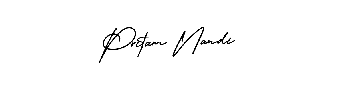 The best way (AmerikaSignatureDemo-Regular) to make a short signature is to pick only two or three words in your name. The name Pritam Nandi include a total of six letters. For converting this name. Pritam Nandi signature style 3 images and pictures png