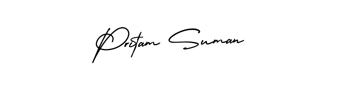 How to Draw Pritam Suman signature style? AmerikaSignatureDemo-Regular is a latest design signature styles for name Pritam Suman. Pritam Suman signature style 3 images and pictures png