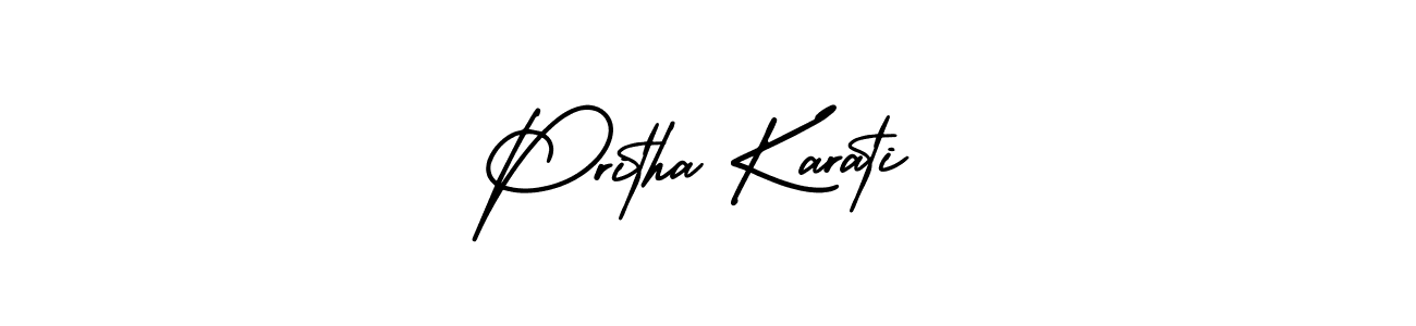 The best way (AmerikaSignatureDemo-Regular) to make a short signature is to pick only two or three words in your name. The name Pritha Karati include a total of six letters. For converting this name. Pritha Karati signature style 3 images and pictures png