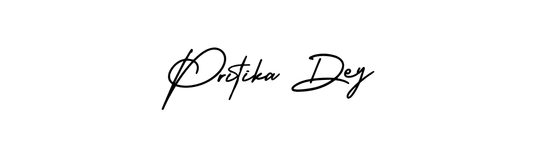 You should practise on your own different ways (AmerikaSignatureDemo-Regular) to write your name (Pritika Dey) in signature. don't let someone else do it for you. Pritika Dey signature style 3 images and pictures png