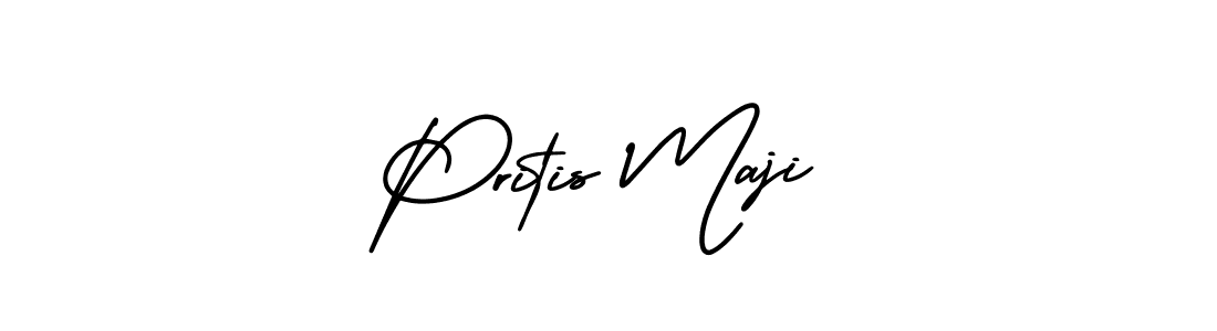 You should practise on your own different ways (AmerikaSignatureDemo-Regular) to write your name (Pritis Maji) in signature. don't let someone else do it for you. Pritis Maji signature style 3 images and pictures png