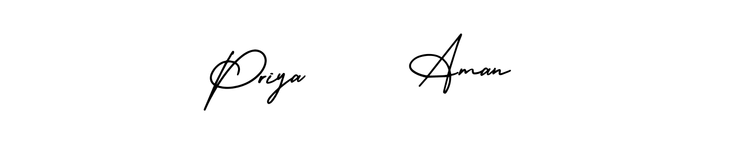 The best way (AmerikaSignatureDemo-Regular) to make a short signature is to pick only two or three words in your name. The name Priya      Aman include a total of six letters. For converting this name. Priya      Aman signature style 3 images and pictures png