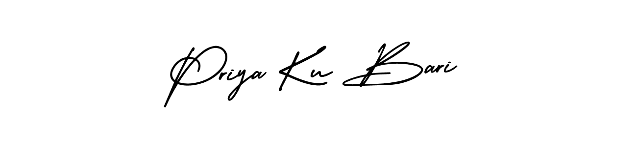 You should practise on your own different ways (AmerikaSignatureDemo-Regular) to write your name (Priya Ku Bari) in signature. don't let someone else do it for you. Priya Ku Bari signature style 3 images and pictures png