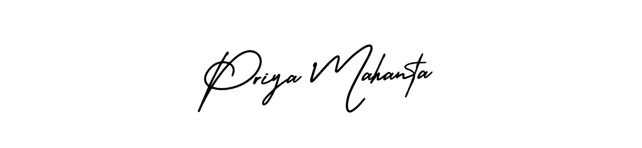 You should practise on your own different ways (AmerikaSignatureDemo-Regular) to write your name (Priya Mahanta) in signature. don't let someone else do it for you. Priya Mahanta signature style 3 images and pictures png