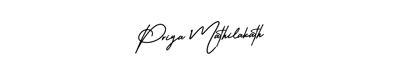 You should practise on your own different ways (AmerikaSignatureDemo-Regular) to write your name (Priya Mathilakath) in signature. don't let someone else do it for you. Priya Mathilakath signature style 3 images and pictures png