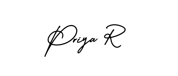 You should practise on your own different ways (AmerikaSignatureDemo-Regular) to write your name (Priya R) in signature. don't let someone else do it for you. Priya R signature style 3 images and pictures png