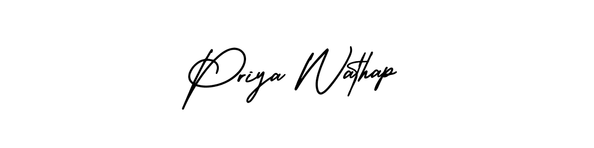 You should practise on your own different ways (AmerikaSignatureDemo-Regular) to write your name (Priya Wathap) in signature. don't let someone else do it for you. Priya Wathap signature style 3 images and pictures png