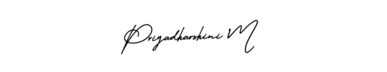 You should practise on your own different ways (AmerikaSignatureDemo-Regular) to write your name (Priyadharshini M) in signature. don't let someone else do it for you. Priyadharshini M signature style 3 images and pictures png