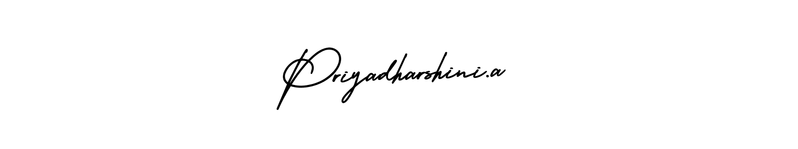 You should practise on your own different ways (AmerikaSignatureDemo-Regular) to write your name (Priyadharshini.a) in signature. don't let someone else do it for you. Priyadharshini.a signature style 3 images and pictures png