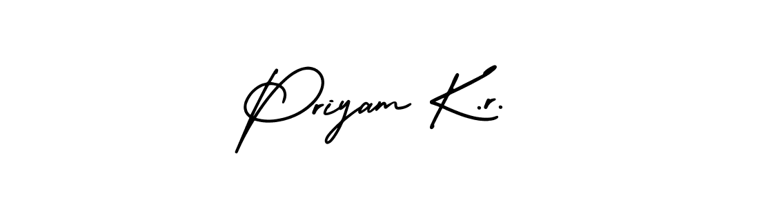 This is the best signature style for the Priyam K.r. name. Also you like these signature font (AmerikaSignatureDemo-Regular). Mix name signature. Priyam K.r. signature style 3 images and pictures png